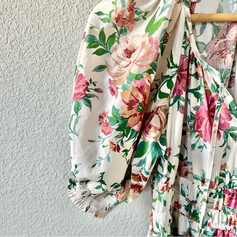 Anthropologie Somerset Puff Sleeve Dress Size XS Pink Rose Floral Maxi Tiered - Picture 4 of 7